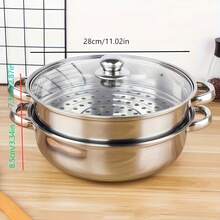 One Set Of Single-Layer, Double-Layer, And Triple-Layer Thickened Stainless Steel Steamer With A Glass Lid, A Multi-Functional Steamer Suitable For Hot Pot, Soup Pot, And Induction Cookers. - View 15