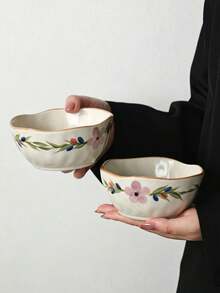 4pcs, 2pcs, 1pc Vintage Hand-Painted Asymmetrical Ceramic Bowls, Rustic Coarse Clay Ruffled Edge Bowls, 5-Inch Household Personal Rice Bowl, Fruit Bowl, Dessert Bowl, Pickle Bowl, Sauce Bowl, Suitable As Wedding Gift, Housewarming Gift - White - View 5