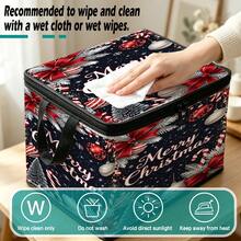 1PC Christmas Storage Box, Bow & Wreath & Christmas Ornament Print Fabric Storage Box With Zipper And Handle, Holiday Decoration Organizer, Suitable For Home Closet Bedroom, 2 Pattern Options - Multi-color - View 6
