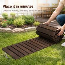 Supernic Portable Roll Out Garden Path, Foldable Wood Walkway Mat, Non-Slip Temporary Track For Lawn & Outdoor Events - Brown - View 9