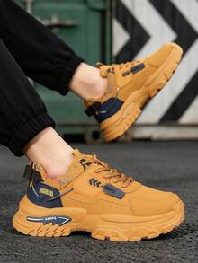 GAISIMA Sepatu Sneakers Chunky Sol Tebal Motif Grafiti Huruf Ukuran Besar Pria, Sepatu Sneakers Sol Tebal Gaya Fungsional, Cocok untuk Hiking Sehari-hari, Musim Semi, Musim Gugur, dan Musim Dingin - Coklat - View 6