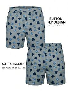 3pcs Men's Underwear, Soft Comfortable Printed Pattern Design Loose Triangle Briefs, With Button Fly, Suitable For Daily Wear, Vacation And Travel - Multicolor - View 2