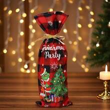 The Grinch Christmas Wine Bottle Covers, Christmas Buffalo Plaid Wine Bottle Bags, No Ribbon, No Drawstring, 2 Styles Available, Randomly Sent 1 Style, For Holiday Dinner Table Decoration - View 2
