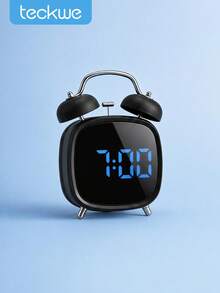 Teckwe Digital Alarm Clock, Vintage Twin Bell LED Clock With Blue Numbers, Silent Non-Ticking Bedside Clock, Battery Operated Desk Clock For Bedroom, Office, Kids Room, Aesthetic Home Decor - multicolor - View 1