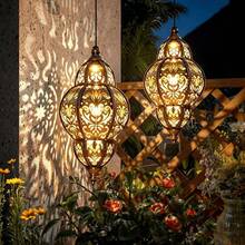 Moroccan Style Solar Hanging Lantern, Auto Charge By Day, Glow By Night, Exquisite Hollow Projection Light, Christmas Halloween Garden Patio Corridor Holiday Decoration Lamp - Moroccan Pendant Light - View 4