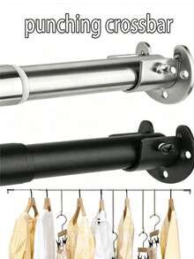 1-Piece Stainless Steel Telescopic Curtain Rod, Diameter 2.5 Cm, Available In Various Lengths, Suitable For Shower Curtain Rods, Window Curtain Rods, Wardrobe Hangers, Telescopic Rods, Clothes Drying Rods, Clothing Hangers, And Support Rods - Silver - View 1