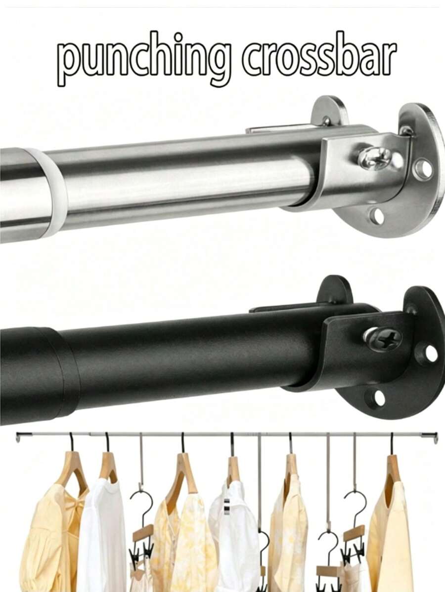 1-Piece Stainless Steel Telescopic Curtain Rod, Diameter 2.5 Cm, Available In Various Lengths, Suitable For Shower Curtain Rods, Window Curtain Rods, Wardrobe Hangers, Telescopic Rods, Clothes Drying Rods, Clothing Hangers, And Support Rods - Silver - View 1