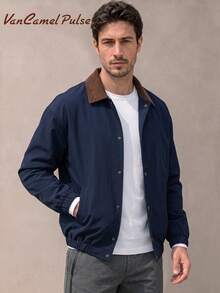 Vancamel Pulse Men's Spring/Autumn Solid Color Lightweight Baseball Jacket, Loose Fit Comfortable Sports Outdoor Top With Large Pocket Design - Navy Blue - View 2