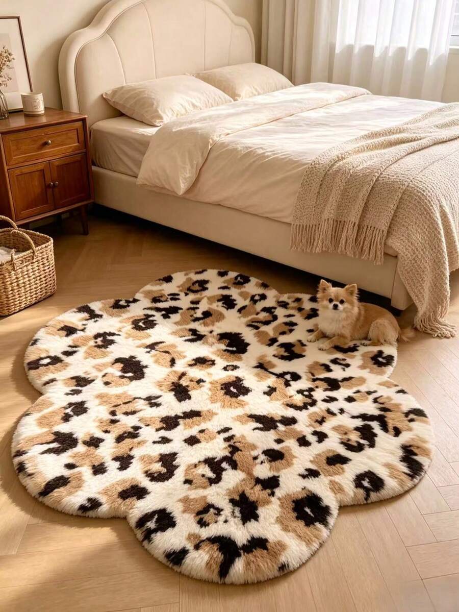 1pc Autumn/Winter Faux Rabbit Fur Leopard Print Decorative Rug Mat - Luxury Decor, Plush Texture Rug, Decorative Carpet, Bedroom Decor, Small Rug, Carpet, Home Decor, Living Room Rug, Living Room Small Rug, Bedroom Carpet, Living Room Home Decor, Outdoor Rug, Washable Carpet - Multicolor - View 1
