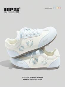 BEIER 1 Pair Colorblock Preppy Microfiber Leather Lace-Up Casual Shoes For Women, Outdoor Spring/Autumn - Baby Blue - View 2