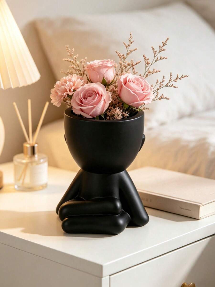 Abstract Human Figure Resin Planter Desktop Ornament, Creative Meditation Figure Flower Pot, Artistic Desktop Decor Vase, Suitable For Home Office Bookshelf Display - Lazy Vase - View 1