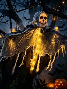 1PC Halloween Hanging Ghost Skull Decor, LED Lighted Skeleton Ghost Ornament, Spooky Hanging Decoration For Tree, Yard, Porch, Haunted House, Party Holiday Decor - Multicolor - View 4