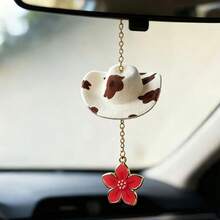 One Piece Of Car-Interior Floral Hat-Shaped Pendant, Used As A Car Hanging Decoration Accessory, Exquisite Craftsmanship And Compactness, Car Interior Accessory, Cow-Patterned Mini Denim Hat Car Pendant, Car Interior Decorative Pendant, Women's Gift - A - View 8