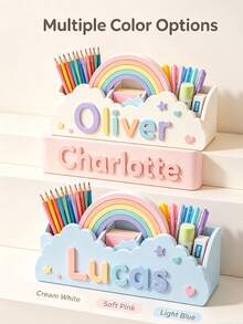 Custom Name Desk Organizer, Personalized Pencil Cup Holder, Cute Desktop Storage Box For Girls, Students & Office Supplies - Multicolor - View 2