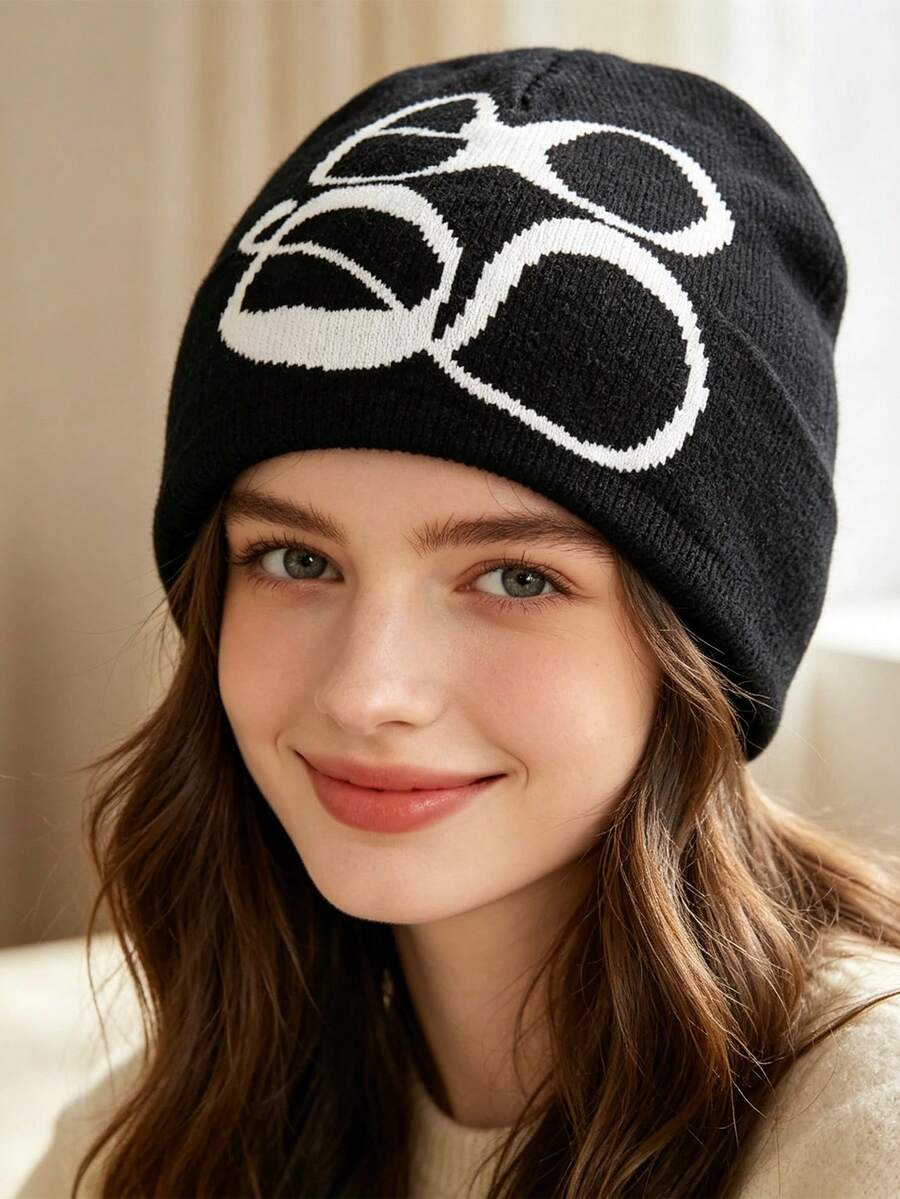 1pc Vintage Style Glasses Knit Beanie Hat, Autumn/Winter Streetwear Unisex Casual Warm Minimalist Woolen Cap - Multicolor - View 1