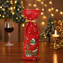 The Grinch Christmas Wine Bottle Covers, Christmas Buffalo Plaid Wine Bottle Bags, No Ribbon, No Drawstring, 2 Styles Available, Randomly Sent 1 Style, For Holiday Dinner Table Decoration - View 4