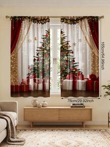 2 buah Tirai Dekoratif Bertema Liburan Natal, Motif Pohon Natal, Cocok untuk Dekorasi Rumah, Dekorasi Jendela, Dekorasi Suasana Rumah Liburan Natal - MultiWarna - View 14