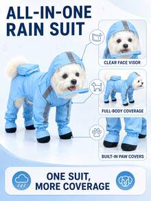 Pet Raincoat And Rain Boots Set, Waterproof Dog Raincoat With Hood, Transparent Visor, Reflective Strips, Polyester Material, Suitable For Outdoor Walks And Rainy Days. Features Hook And Loop Closure For Easy On And Off. Suitable For Small And Medium Dogs Year-Round, Waterproof Dog Raincoat, Hooded Dog Raincoat, Dog Raincoat - Multicolor - View 6