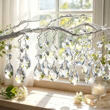 18pcs/28pcs DIY Crystal Prism Water Drop Pendant Set, Glass Bead Icicle Drip Decor With Hooks, Suitable For Dreamcatchers, Jewelry Making, Wedding Backdrop, Window Hanging Decor, Christmas Tree And Home Decoration - DIY Solar Catcher Kit - View 4