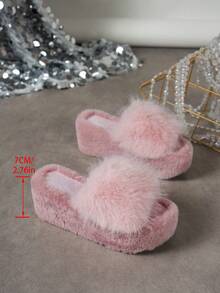 2026 New Women Fluffy Fuzzy Platform Slippers Open Toe Thick Sole Plush Slide Sandals For Indoor Outdoor - Pink - View 6