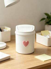 Mini Desktop Trash Can With Swivel Lid And Heart-Shaped Accessory - A Compact Cylindrical Swivel Trash Can Suitable For Home, Office, Kitchen And Bedside Table Use. Made Of Plastic With Swivel Lid, Space-Saving. - Multicolor - View 2
