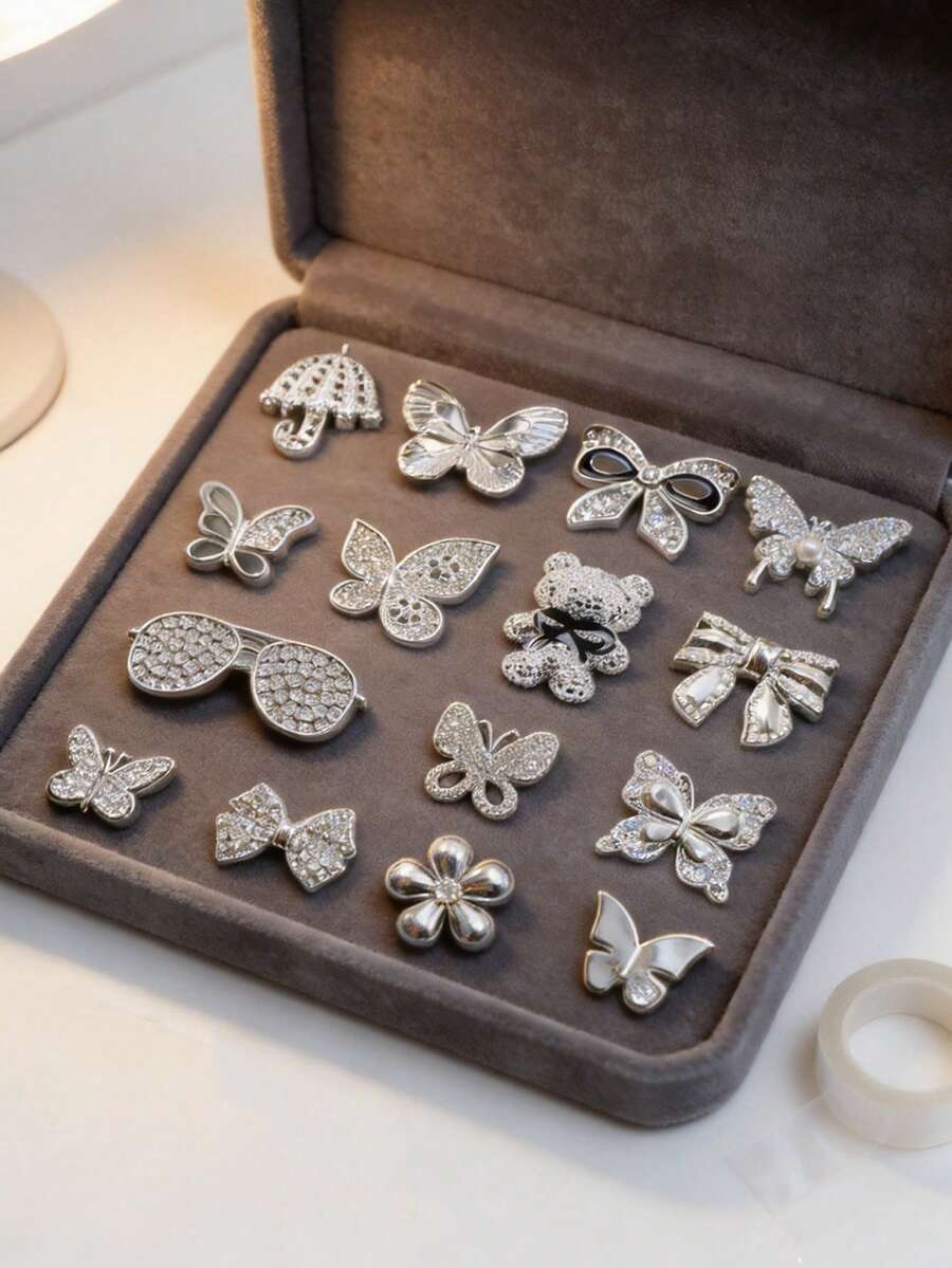 Fashionable Oil-Drip Rhinestone Butterfly Shoe Charms, Women's Shiny Rhinestone Shoe Buckles Fashion Decor For Bags/Clothes/Shoes - Multicolor - View 1