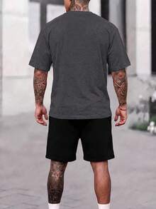 Men T-Shirt Co-Ords - Dark Grey - View 2
