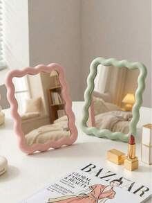 2pcs/1pc Wavy Makeup Mirror, Desktop Or Wall-Mounted, High Definition Vanity Mirror, Room Decor, Back To School Dorm Supplies - Multicolor - View 12