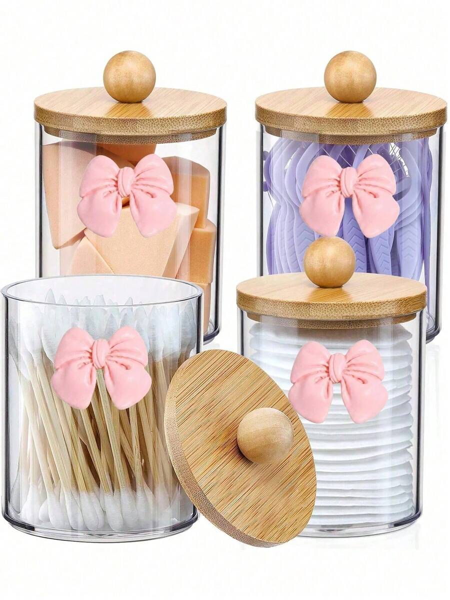 New 2-In-1 DIY Bow Transparent Plastic Storage Box With Lid - Desktop Makeup Organizer With Round Compartments | Modern Vanity Storage Box With Lid, Bathroom Countertop Organizer - Perfect For Storing Makeup Brushes, Lipsticks And Beauty Tools - Multicolor - View 1