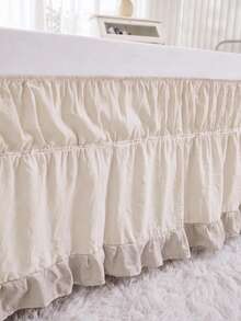 1 Solid Color Greige With Taupe Ruffled Ruffled Trim At The Bottom Bed Skirt (1 Bed Skirt), Simple Daily Cute Classic, Comfortable And Breathable Polyester Fiber, Suitable For All Seasons, Suitable For Bedroom Scenes, Home Decoration, Lace Bed Skirt - Beige - View 5