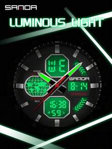SANDA Men Outdoor Sport Watch, Dual Display Luminous Alarm Multi-Function Big Dial Military Tactical Digital Analog Wristwatch - One Size Fits All - View 5
