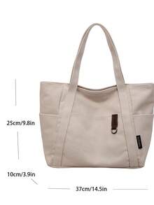 Minimalist Large Capacity Multi-Pocket Solid Color Tote Bag Shoulder Bag Big Pouch Suitable For Travel, Shopping, Vacation, Can Hold Laptop, Textbooks, Clothes - Beige - View 2