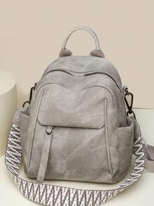 Vintage Distressed Backpack For Women, New Fashion Versatile Multi-Functional Shoulder Crossbody Bag. Large Capacity Main Compartment Easily Holds Daily Essentials. 3-In-1 Design, Perfect For Daily Commute, Weekend Outings, And Short Trips. - Multicolor - View 11