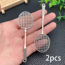 2/6pcs Sports Charms Badminton Racket Tennis Racket Golf Club Basketball Ball Pendants For DIY Bracelet Earring Necklace Jewelry Making Supplies - Silver - View 10