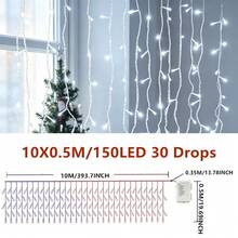 45/80/96/150led Battery Box Curtain LED Icicle String Lights Christmas Garland Droop Light Wedding Garden Street Outdoor Decorative Lighting Halloween - Battery-powered Fairy Lights - View 22
