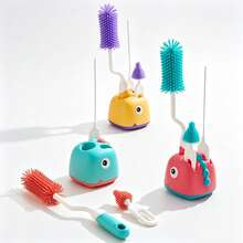 Bottle Brush Tea Cup Multi-Function Standing Brush Silicone Nipple Brush Set Cup Brush 3-In-1 Straw Brush - Multicolor - View 1