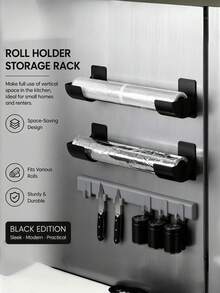 1/2pcs Side Mounted Kitchen Storage Rack, Wall Mounted Plastic Storage Rack, Used For Umbrellas, Garbage Bag Rolls, Cling Film Racks, Tin Foil, Kitchen Accessories, Storage Racks, Cabinet Storage Racks, Kitchen Decoration, Christmas, Holiday Gifts - Multicolor - View 7