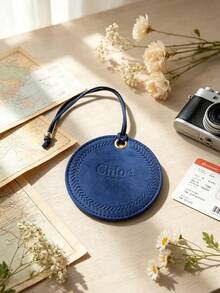 Chloé Round Deep Blue Faux Leather Luggage Tag With Name Card Slot, Travel Accessory, Suitable For Personal Use Or As A Gift - Chloe Luggage Tag - Navy Blue - View 7