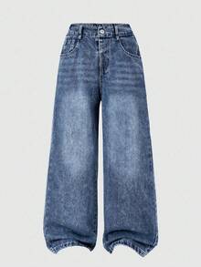 Youth Girl Spring Washed Denim Jeans, Spring Fashion New Style - Blue - View 3