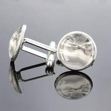 1 Pair Cufflinks Glass Inlay Gemstone Texture Round Decorative Men's Formal Wear Gift Elegant Design Sophisticated Style Business Accessories - Silver - View 2