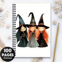 1pc Spiral Notebook, Journal - Mystical Witch Design With Full Moon And Stars, Dark Blue Cover For Writing, Diary, Notes, Halloween Autumn Gifts, Scrapbook Kit Craft Supplies - 1 Pack (50 Sheets/100 Pages) - View 4