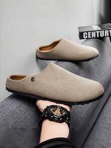 Men's New Slip-On Mule Shoes, Slouchy Backless Soft Bottom Work Shoes, Rivet Inlaid Design Suitable For Fashionable Vacation & Casual Wear - Khaki - View 4