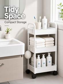 Multi-Layer Movable Storage Cart. Compact Space-Saving Design, Sturdy Plastic Structure, Suitable For Kitchen, Bathroom, Bedroom, Office, Warehouse, Garage - Easy To Assemble, Multi-Functional Multi-Layer Storage Rack, Home Storage Organizer - Multicolor - View 1