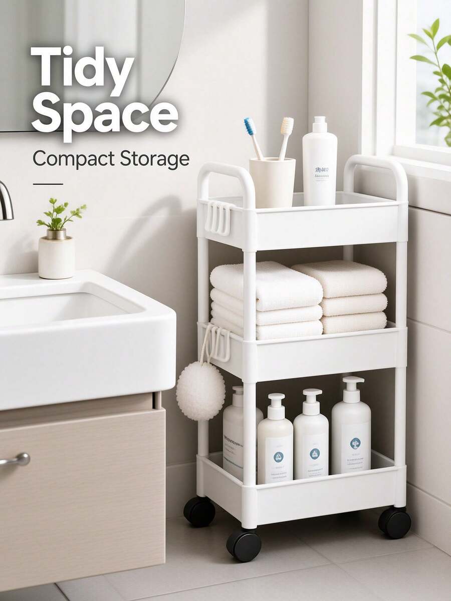Multi-Layer Movable Storage Cart. Compact Space-Saving Design, Sturdy Plastic Structure, Suitable For Kitchen, Bathroom, Bedroom, Office, Warehouse, Garage - Easy To Assemble, Multi-Functional Multi-Layer Storage Rack, Home Storage Organizer - Multicolor - View 1