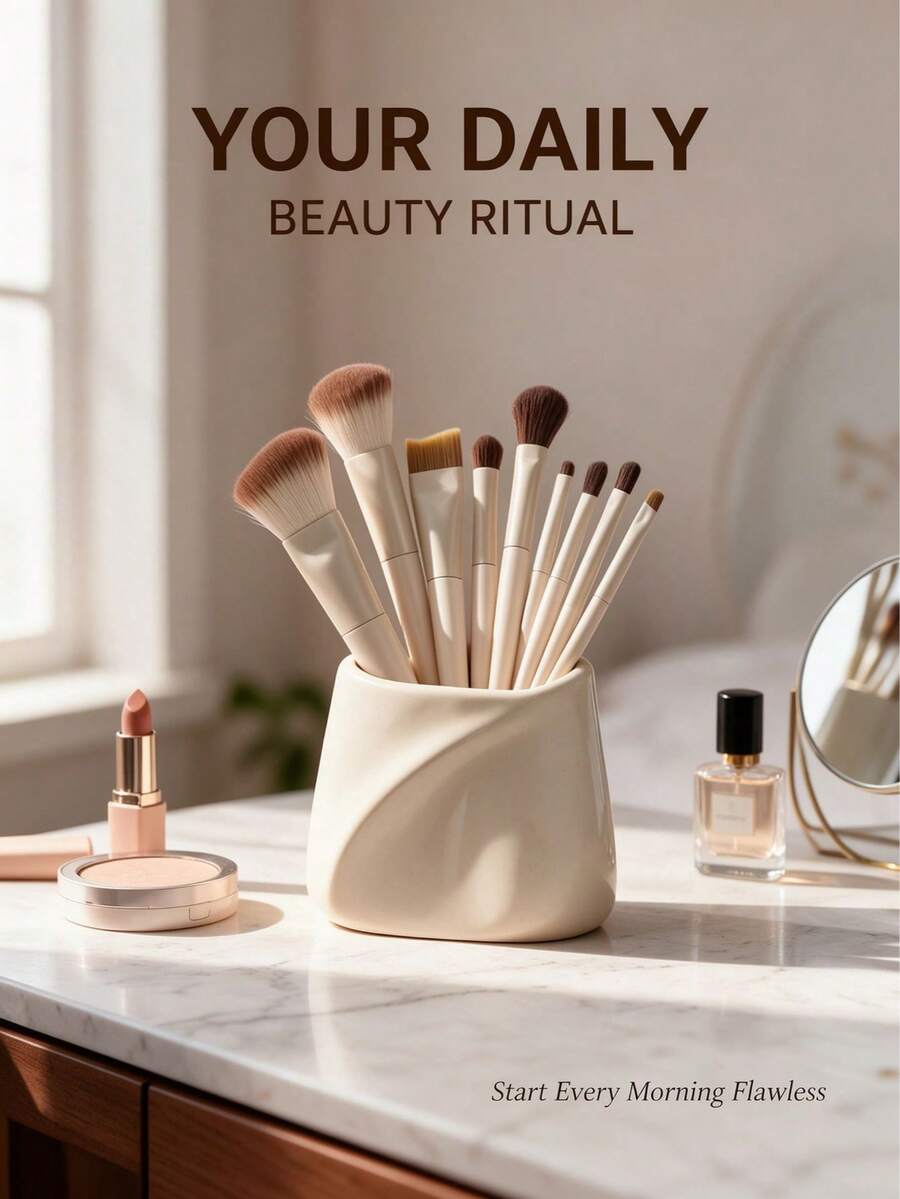 11pcs Professional Makeup Brush Set, All-In-One For Base, Eye And Lip Makeup, Fluffy Bristles For Even Powder Application, Natural And Seamless Finish, Large Capacity Multi-Function, Dustproof Waterproof Easy To Clean, Portable And Compact, Space-Saving, Sturdy And Durable No Assembly Required, Fashionable Modern Minimalist Design, Suitable For Vanity, Makeup Room, Bathroom Counter, Bedroom Desk, Dorm Desk, Office Use, Multi-Scenario Application, Also Great For Makeup Tools And Beauty Tools Storage - Multicolor - View 1