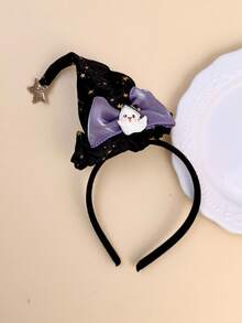 1pc/2pcs Girls Bow Witch Hat Headband, 3D Pumpkin Ghost Decor Hair Hoop, Halloween Party Performance Photo Shoot Hair Accessory - Multicolor - View 3