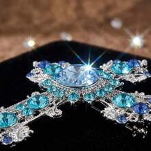 Cross-Border Hot Selling Vintage Distressed Silver Cross Brooch Aurora Rhinestone Hollow Carved Large Pin Gothic Church Style Suit Shawl Corsage Accessory - Cross Brooch 350 - View 4