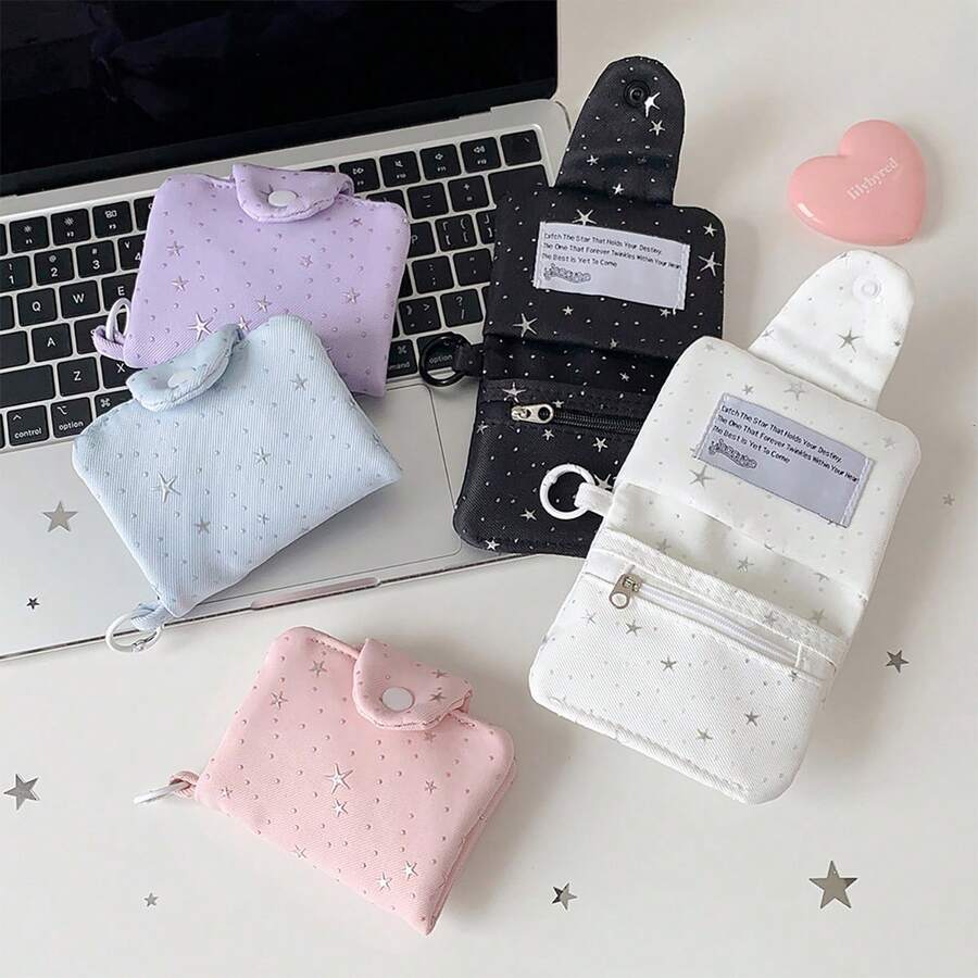 Silver Foil Star Coin Purse Student Portable Banknote & Meal Card Storage Bag Multi-Function Mini ID Card Holder, Women's Wallet, Mini Wallet - Multicolor - View 1