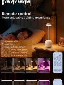 1pc Multicolor Solid Color Cup Shaped Modern Telescopic Height Adjustable Remote Control RGB Table Lamp, Dimmable Timer Ambient Night Light, Suitable For Bedroom Study Office Home Decor, Popular Indoor Desktop Lighting - Multicolor - View 4