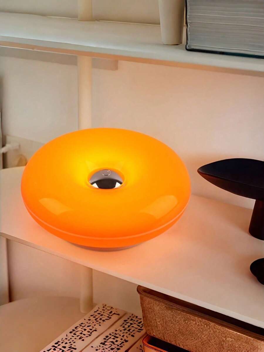 Đèn bàn cảm ứng hình bánh donut màu cam thiết kế sáng tạo hiện đại, 3 màu điều chỉnh độ sáng, sạc lại được, công tắc điều khiển cảm ứng, phù hợp trang trí phòng ngủ và bàn làm việc